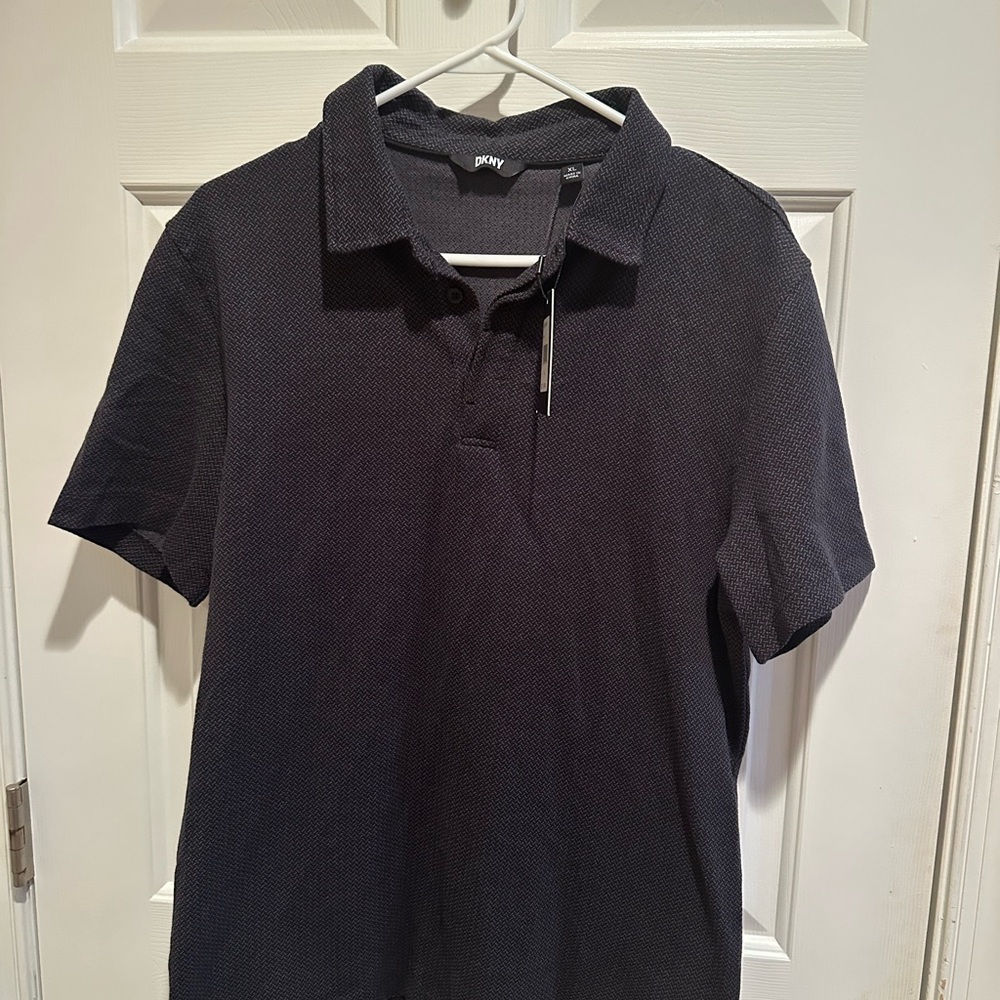 New DKNY Polo Shirt Mens XL Black Short Sleeve Stretchy Pullover NWT
